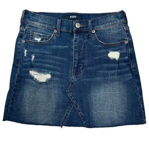 AEROPOSTALE High Rise Ripped Frayed Hem Denim Jean Skirt - Size 2